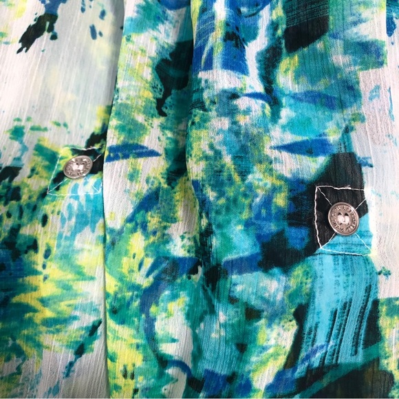 Karl Lagerfeld Sheer Roll Tab Sleeve High/Low Blouse Medium - Picture 6 of 6